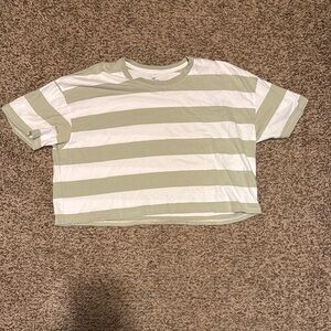 Hollister Green and White Crop Top with Striped Pattern